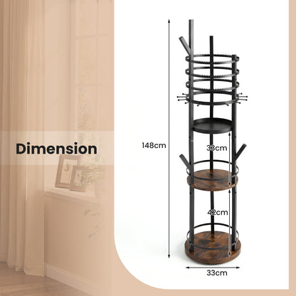Jewelry Organizer Stand 360° Rotating Floor Jewelry Storage Rack Free Standing Jewelry Display Tower-Rustic Brown