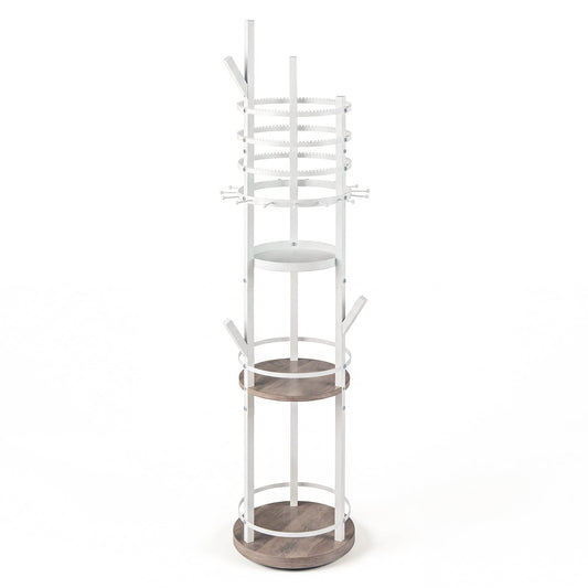 Jewelry Organizer Stand 360° Rotating Floor Jewelry Storage Rack Free Standing Jewelry Display Tower-Grey