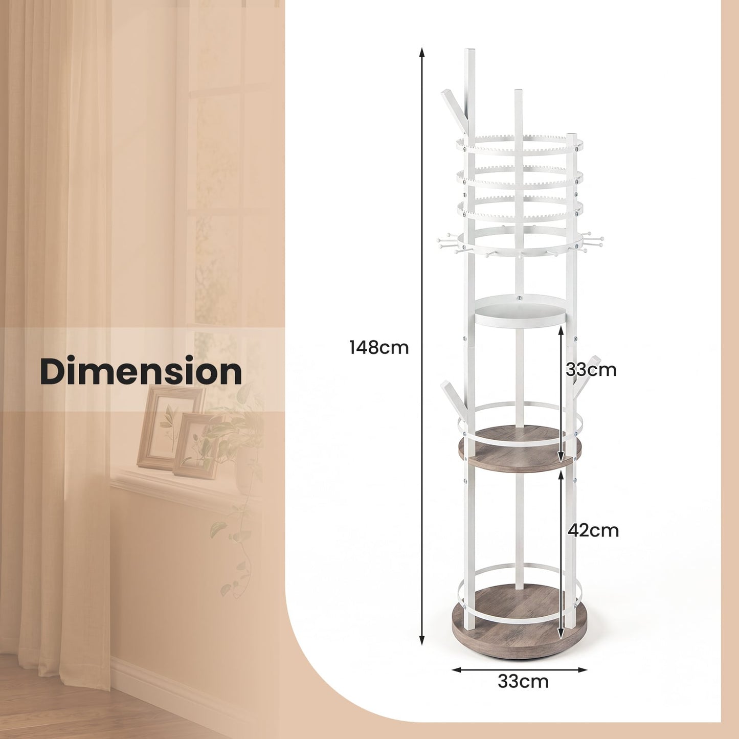 Jewelry Organizer Stand 360° Rotating Floor Jewelry Storage Rack Free Standing Jewelry Display Tower-Grey