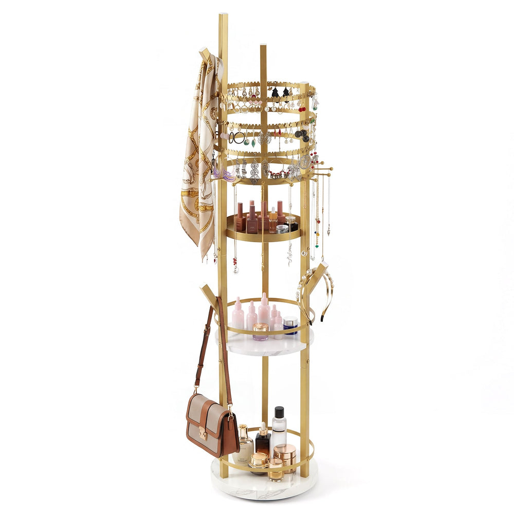 Jewelry Organizer Stand 360° Rotating Floor Jewelry Storage Rack Free Standing Jewelry Display Tower-White