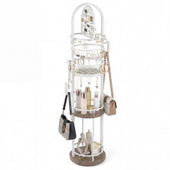 Jewelry Organizer Stand 360° Rotating Floor Jewelry Storage Rack with Earring Necklace Holders-Gray