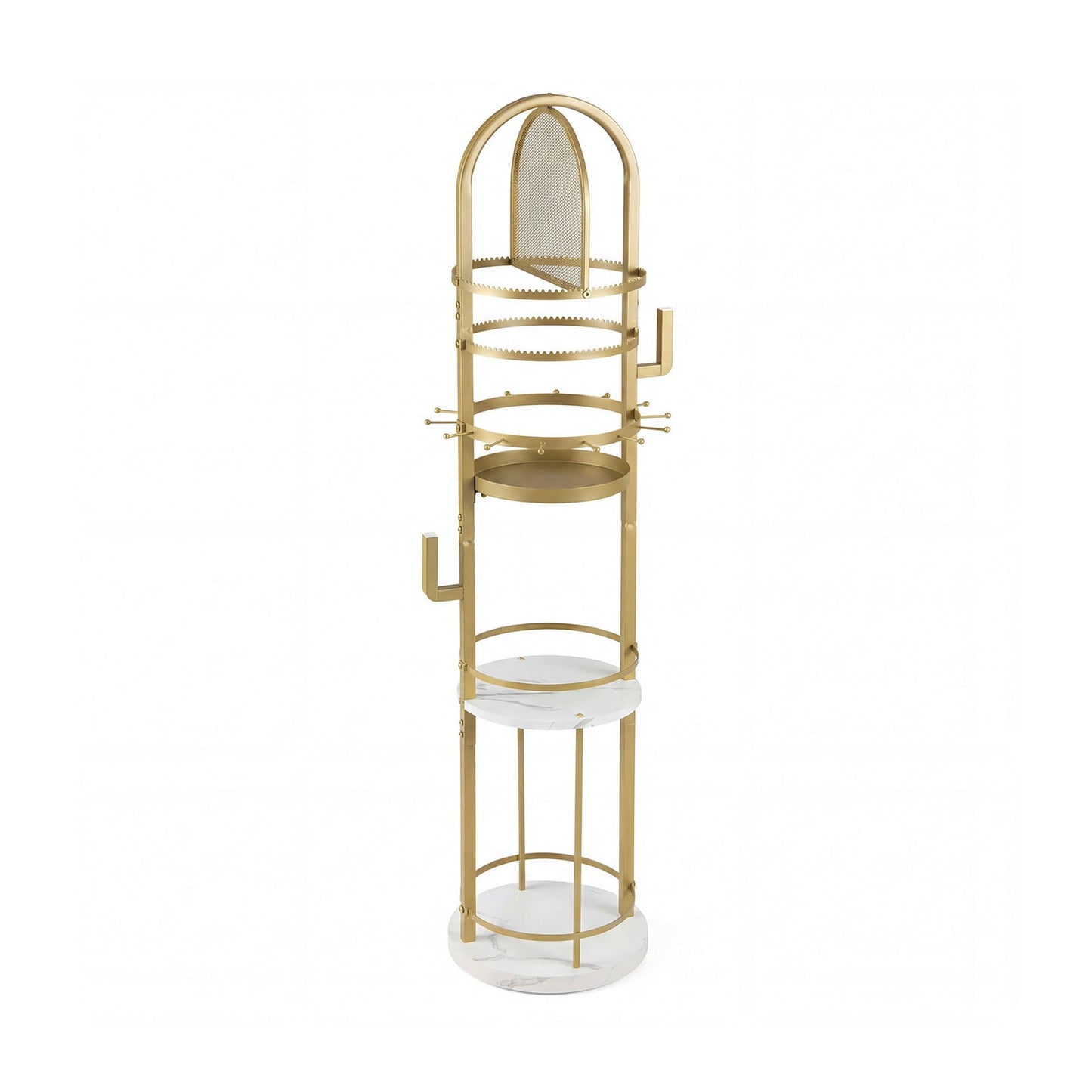 Jewelry Organizer Stand 360° Rotating Floor Jewelry Storage Rack with Earring Necklace Holders-White and Golden