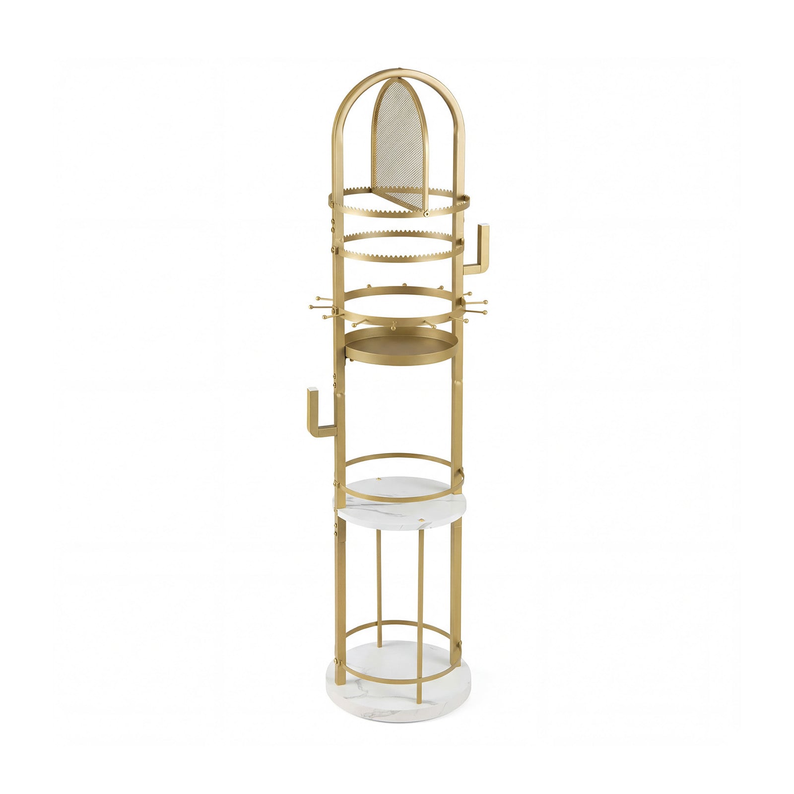 Jewelry Organizer Stand 360° Rotating Floor Jewelry Storage Rack with Earring Necklace Holders-White and Golden