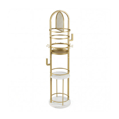 Jewelry Organizer Stand 360° Rotating Floor Jewelry Storage Rack with Earring Necklace Holders-White and Golden