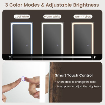 Standing Jewelry Cabinet with LED Lights Lipstick Box and 2 Drawers-Rustic Brown