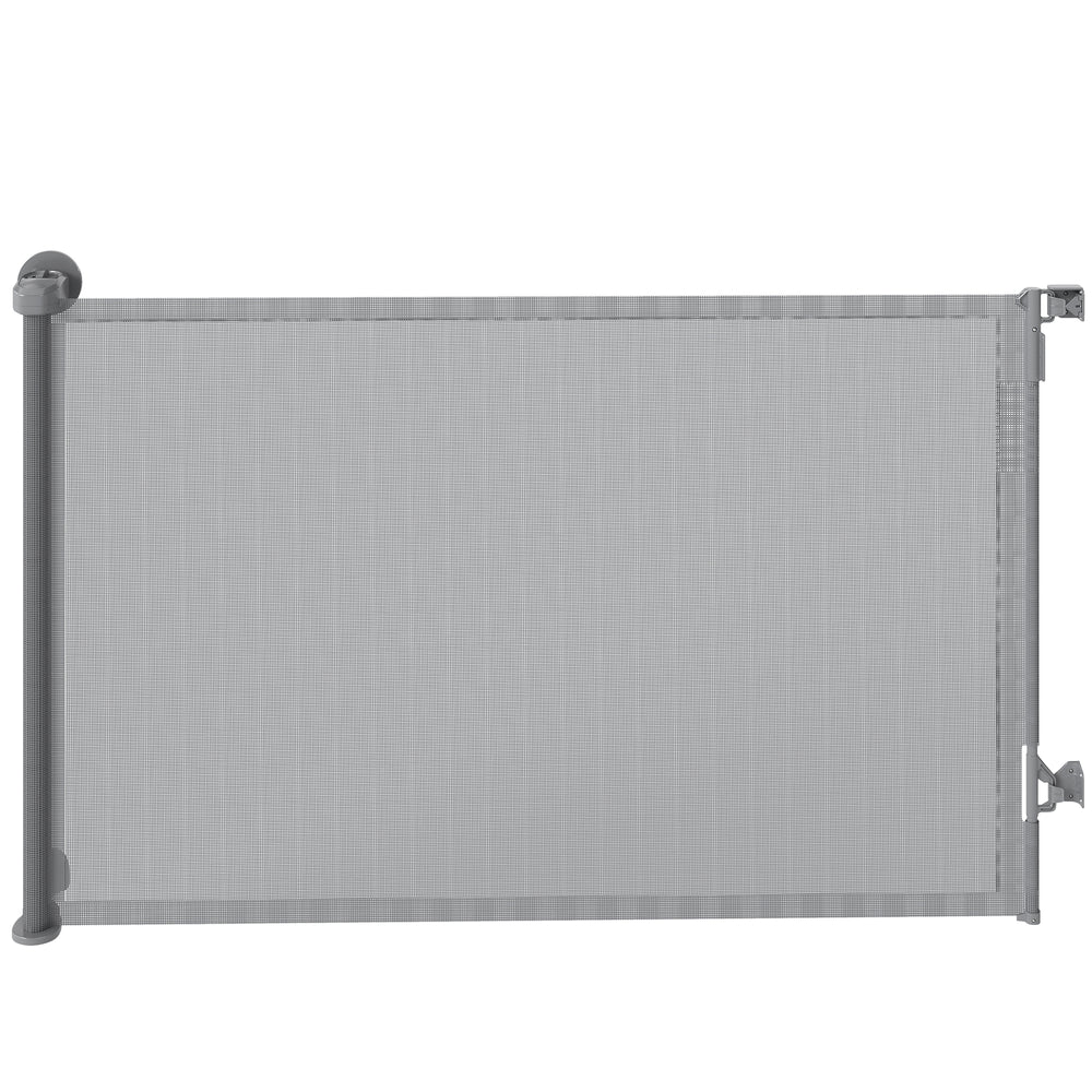 PawHut Retractable Dog Gate, Extends to 140 cm Wide & 93 cm Tall, Mesh Pet Gate with Single Hand Operation, for Stairs Doorways