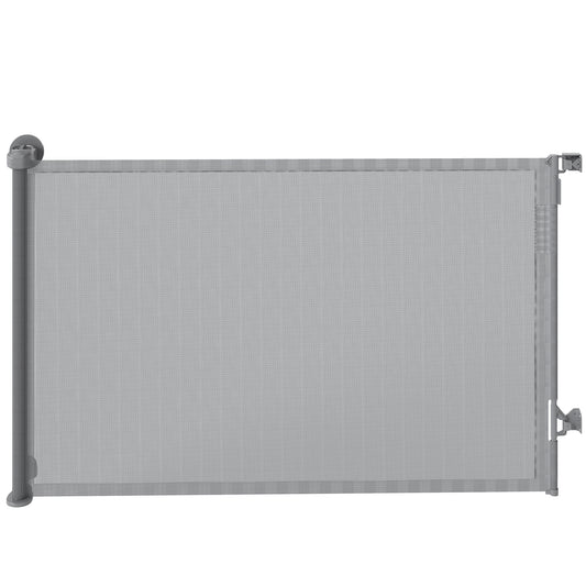 PawHut Retractable Dog Gate, Extends to 140 cm Wide & 93 cm Tall, Mesh Pet Gate with Single Hand Operation, for Stairs Doorways