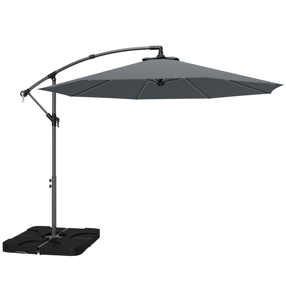 Outsunny 3m Overhanging Parasol, with Base, Weights and Cover - Dark Grey
