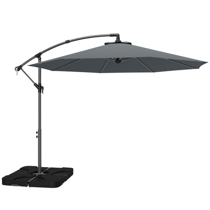 Outsunny 3m Overhanging Parasol, with Base, Weights and Cover - Dark Grey