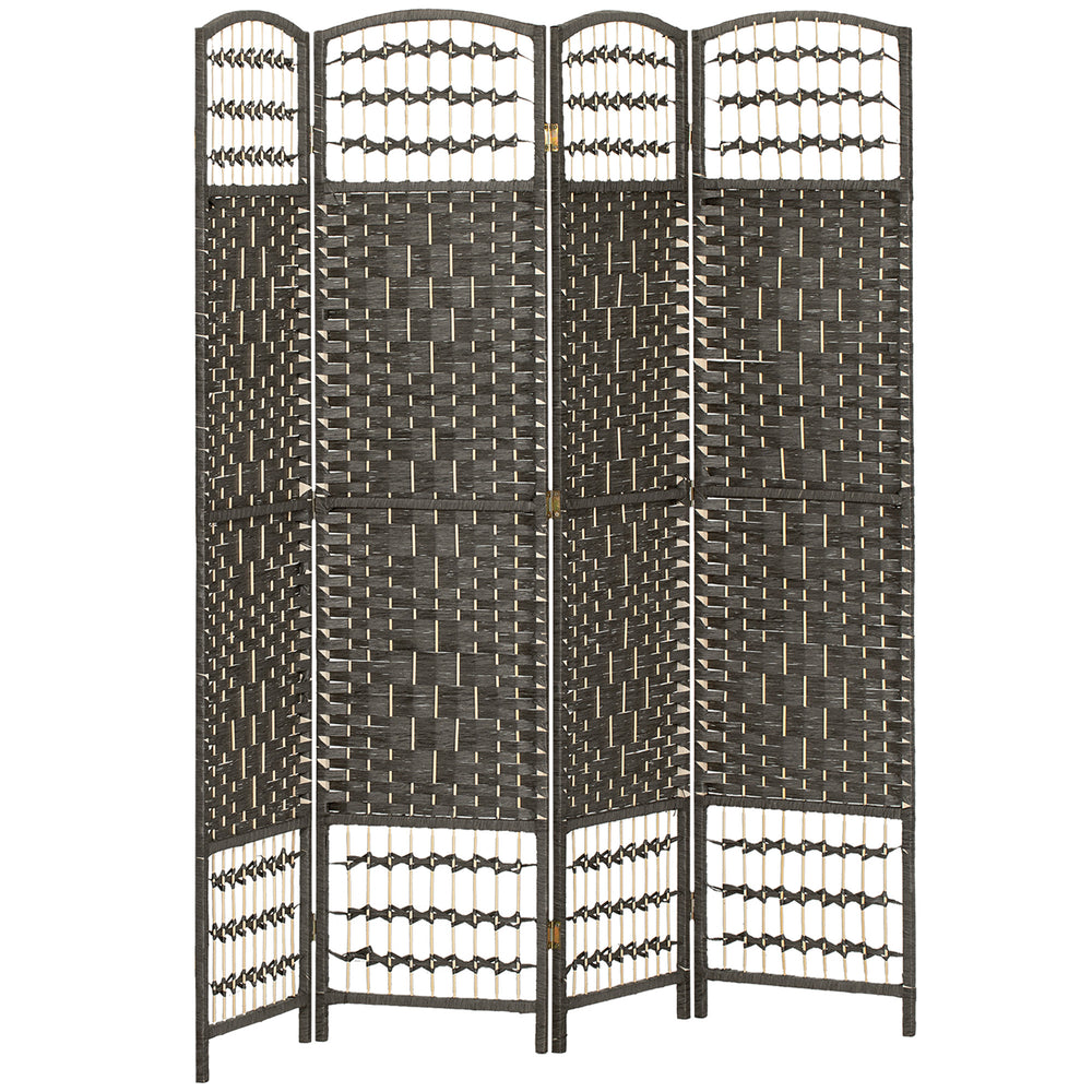 HOMCOM 4 Panel Folding Privacy Screen, Room Divider with Pine Wood Frame for Living Room and Office, Dark Grey