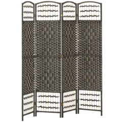 HOMCOM 4 Panel Folding Privacy Screen, Room Divider with Pine Wood Frame for Living Room and Office, Dark Grey