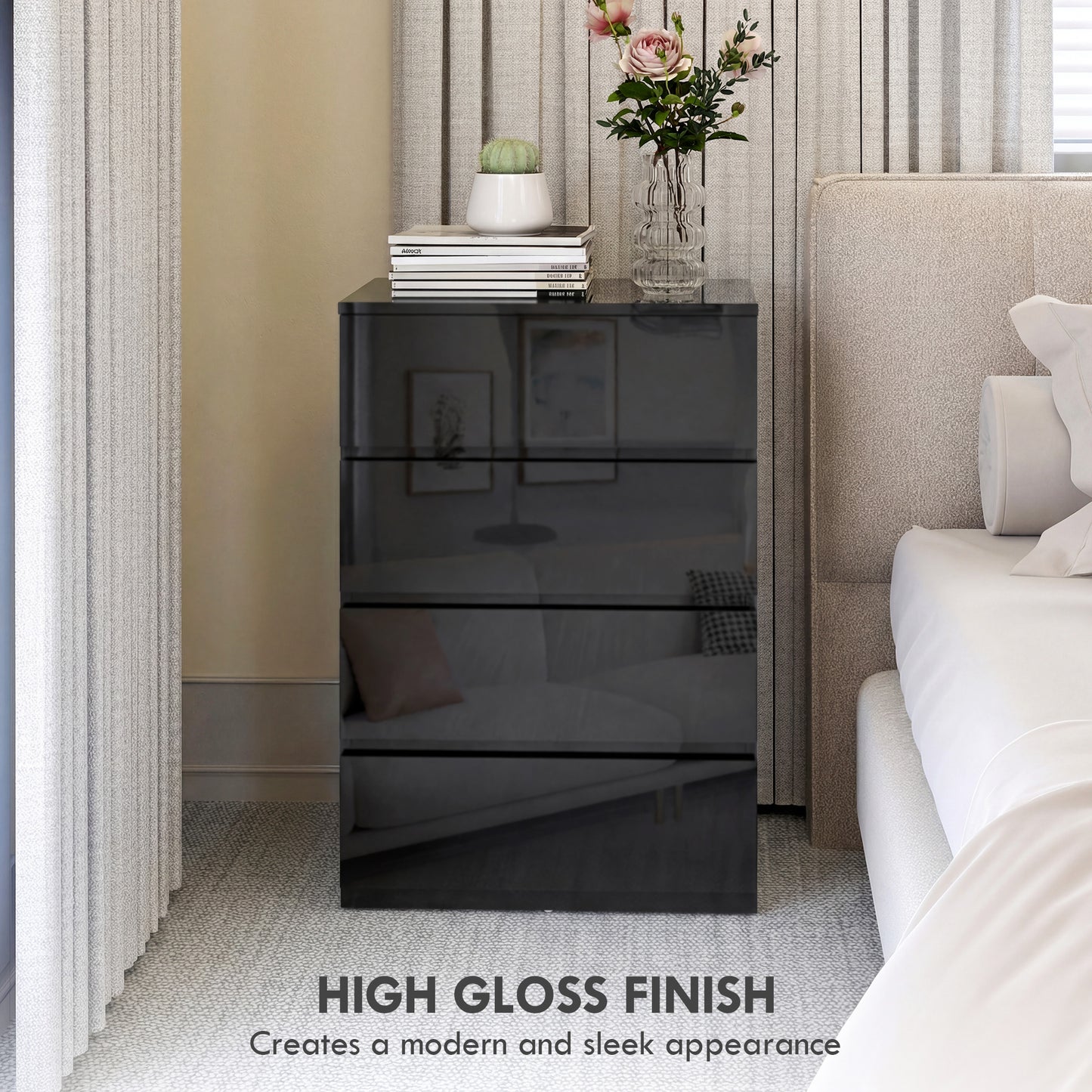 HOMCOM Chest of Drawers, 4-Drawer Storage Cabinets, Modern Dresser, Storage Drawer Unit for Bedroom