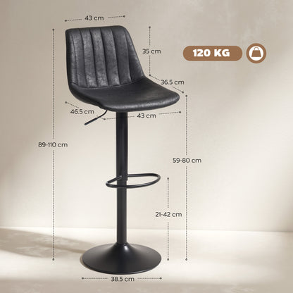 HOMCOM Set of 2 Leathaire Tub Bar Stools - Black