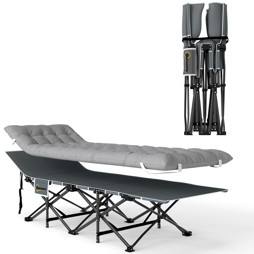 Outsunny 68cm Wide Folding Bed, Camping Cot for Adults with Mattress, Carry Bag, Storage Pocket, Max Load 150kg, Light Grey