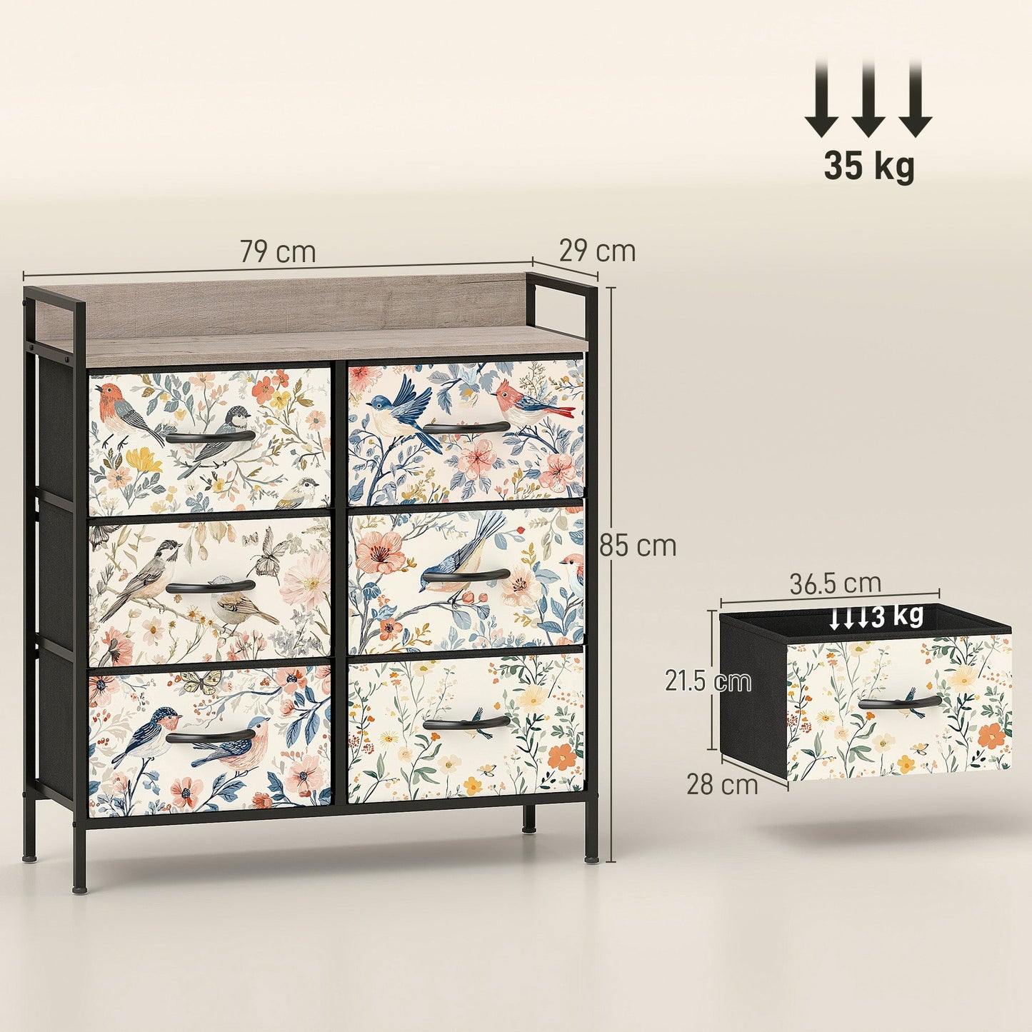 HOMCOM 6-Drawer Chest of Drawers - White