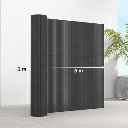 Outsunny 2Pcs Plastic Privacy Screening Fence, 1m x 5 m Waterproof Windbreak Fence, Dark Grey