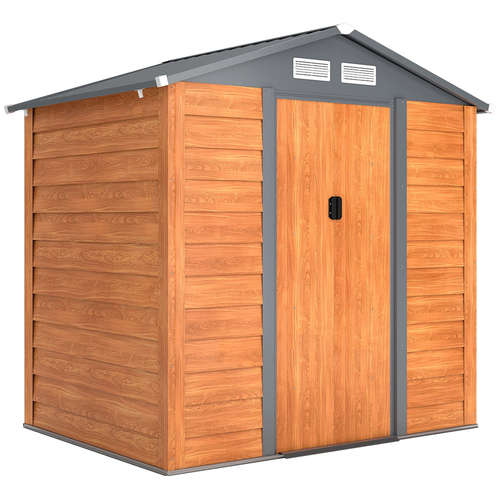 Outsunny 6.5 x 5ft Metal Garden Shed, House Hut Gardening Tool Storage with Ventilations, Sliding Door, Sloped Roof for Garden, Patio, Brown