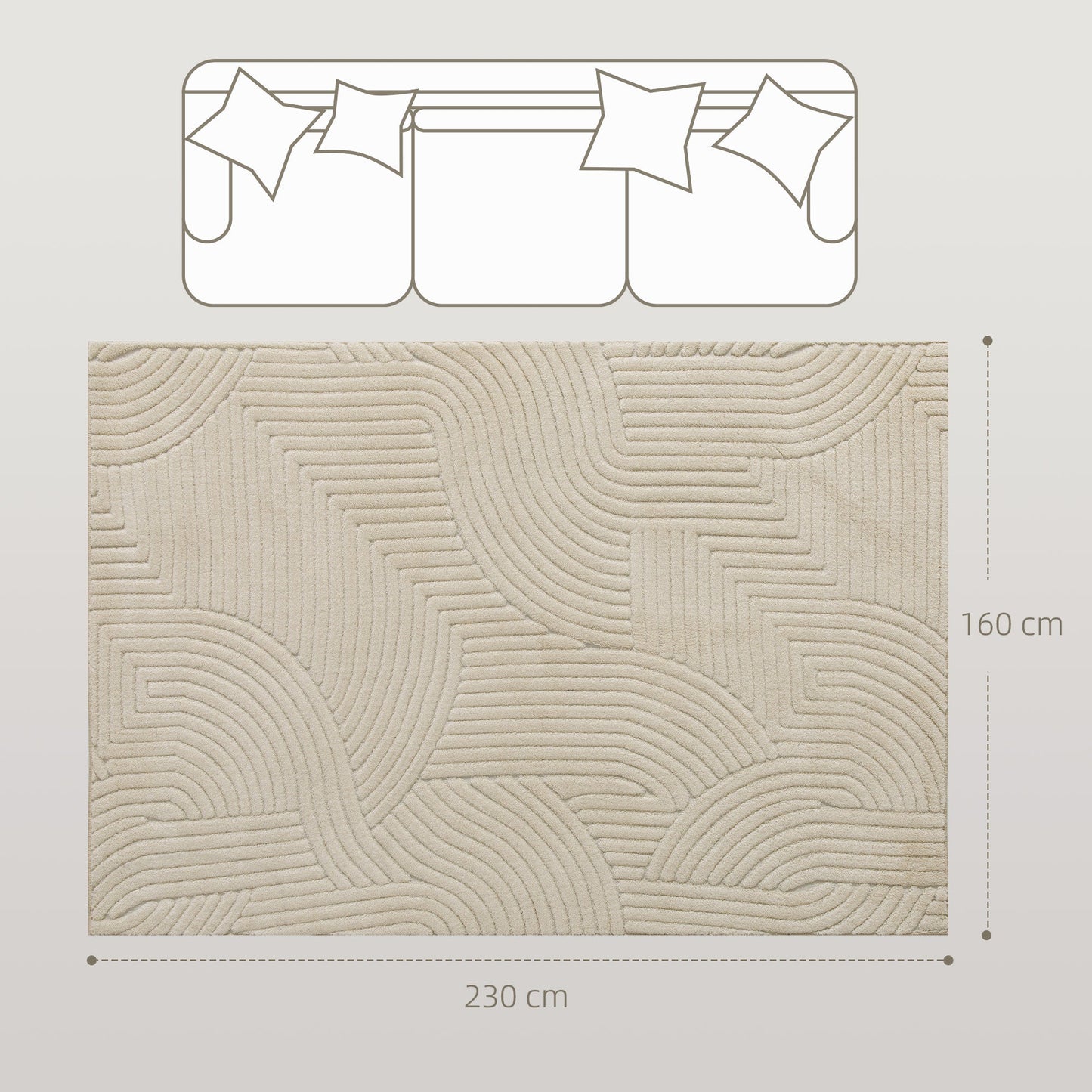 HOMCOM Modern Geometric Rug, Thick & Plush, Non-Slip, 230 x 160 cm â Cream, Living Room/Bedroom/Office