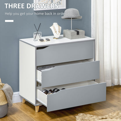 3 Drawer Storage Chest Cabinet Unit with Pine Wood Legs for Bedroom, Living Room, 75cmx42cmx75cm, Grey