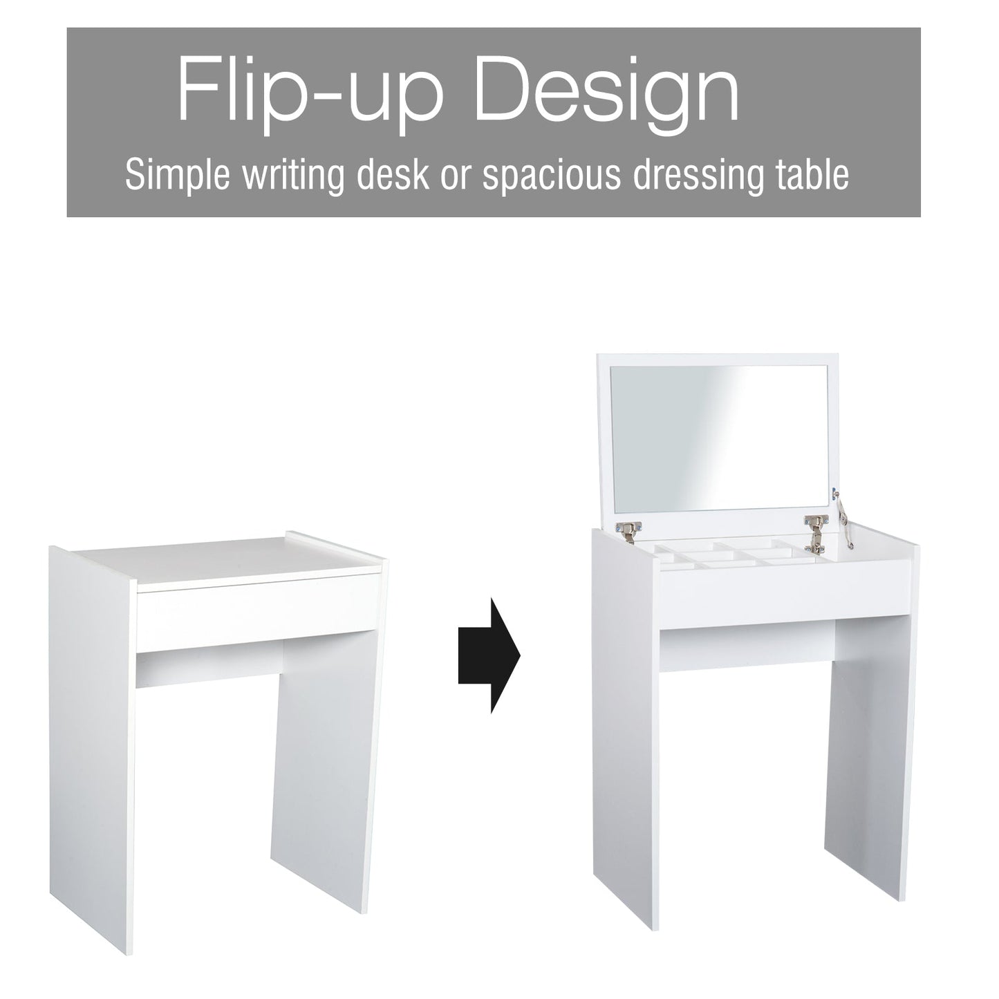 HOMCOM Dressing Table with Mirror and Stool, Vanity Makeup Table with Flip Up Mirror, Vanity Desk with Storage Unit and Padded Seat, White