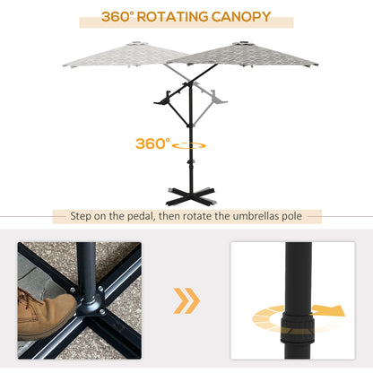 Outsunny 3(m) Convertible Cantilever Parasol and Centre-post Garden Parasol with Cross Base, 360  Rotation Banana Parasol with Crank Handle and 8 Ribs, Hanging Patio Umbrella, Black and White