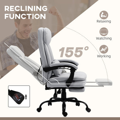 Vinsetto Vibration Massage Office Chair with Heat, Microfibre Computer Chair with Footrest, Lumbar Support Pillow, Armrest, Reclining Back, Grey