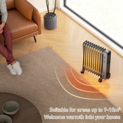 HOMCOM 2500W Oil Filled Radiator, 11 Fin, Portable Electric Heater with 3 Heat Settings, Safety Cut-Off and Wheels, Grey