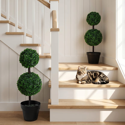 Outsunny Set of 2 Artificial Boxwood Ball Topiary Trees Potted Decorative Plant Indoor Décor (67cm)