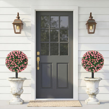 HOMCOM Artificial Rose Topiary UV Resistant, 2-Pack Fake Plants, 55 cm, Pink