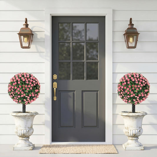 HOMCOM Artificial Rose Topiary UV Resistant, 2-Pack Fake Plants, 55 cm, Pink