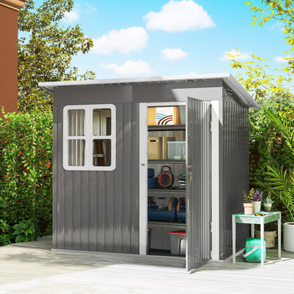 Outsunny 7 x 4ft Eco-friendly Galvanised Steel Garden Shed, with Lock and Gloves, 40kg/ã¡ Snow Capacity - Grey