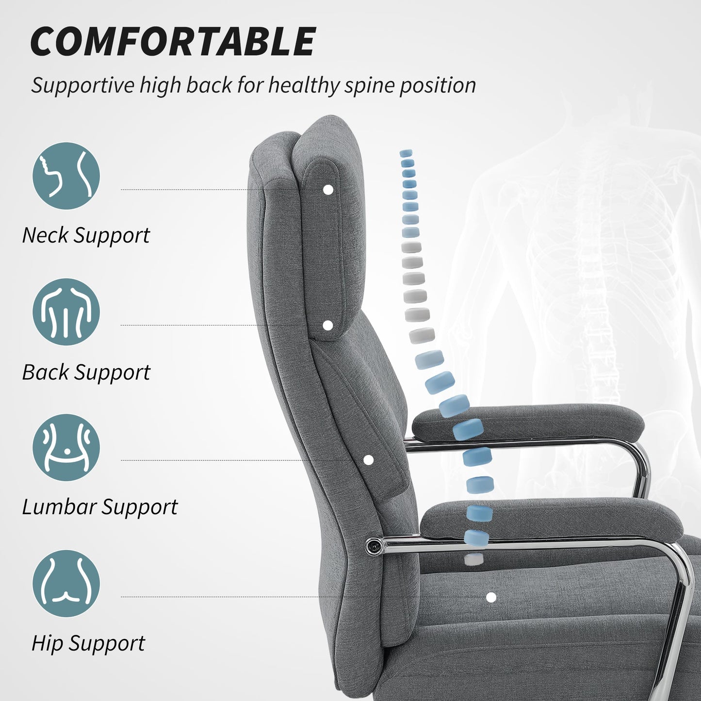 HOMCOM Executive Office Chair, Linen Fabric Computer Desk Chair with Double-Layer Back Cushion, Tilt Function, Height Adjustable for Home, Charcoal Grey