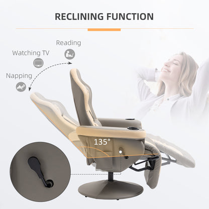 HOMCOM Manual Recliner Armchair PU Leather Lounge Chair w/ Adjustable Leg Rest, 135 Reclining Function, 360 Swivel, Grey