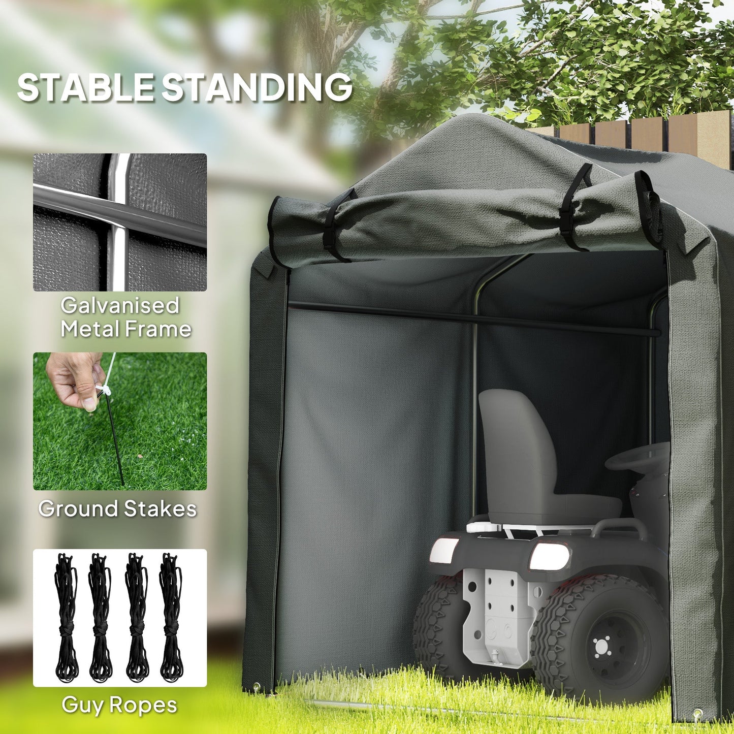 Outsunny 2.2 x 1.6 m Garden Storage Tent, Waterproof Anti-UV Bike Tent with Roll-up Zipper Door, Galvanised Outdoor Storage Shelter Carport for Bike, Motorbike, Garden Tools, Dark Grey