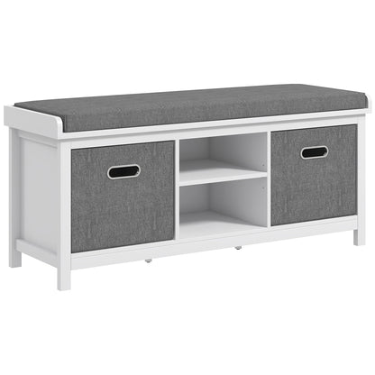 HOMCOM Shoe Storage Bench, with Cushion Seat - White/Grey