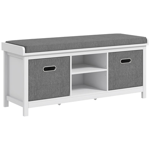 HOMCOM Shoe Storage Bench, with Cushion Seat - White/Grey
