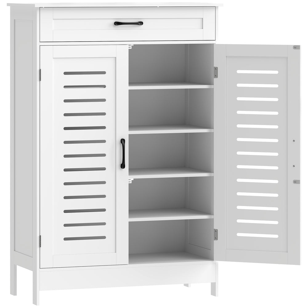 HOMCOM Shoe Cabinet with Louvered Doors, Modern Shoe Storage Cabinet with Drawer and Adjustable Shelves, White