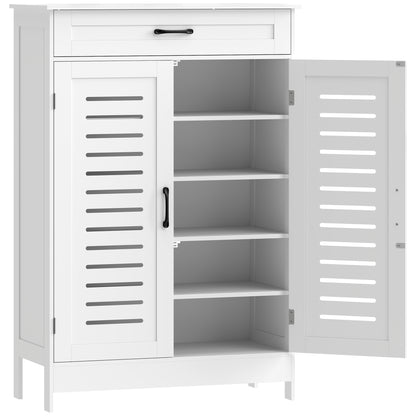 HOMCOM Shoe Cabinet with Louvered Doors, Modern Shoe Storage Cabinet with Drawer and Adjustable Shelves, White