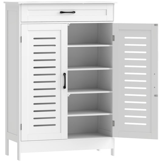 HOMCOM Shoe Cabinet with Louvered Doors, Modern Shoe Storage Cabinet with Drawer and Adjustable Shelves, White