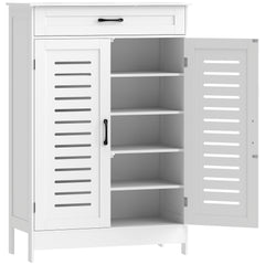 HOMCOM Shoe Cabinet with Louvered Doors, Modern Shoe Storage Cabinet with Drawer and Adjustable Shelves, White