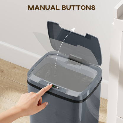 HOMCOM 15L Sensor Bin, Automatic Touchless Kitchen Bin, Easy Clean, Battery Operated for Home Office, Bedroom, Bathroom, Grey