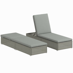 Outsunny Rattan Sun Lounger, Five-Position Reclining Garden Lounger Bed with Cushion, Light Grey