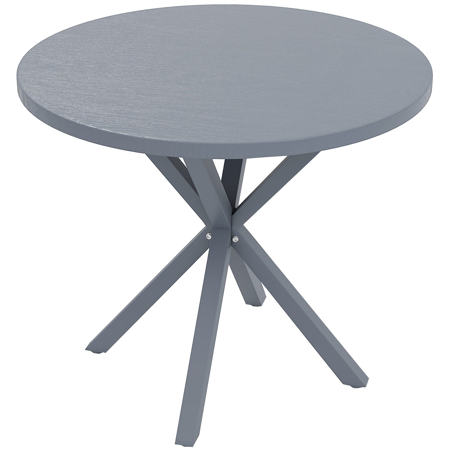 Outsunny Garden Table, 85cm Round Outdoor Dining Table with Steel Frame, Wood Effect Top, for Balcony, Deck, Dark Grey