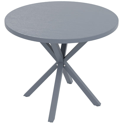 Outsunny Garden Table, 85cm Round Outdoor Dining Table with Steel Frame, Wood Effect Top, for Balcony, Deck, Dark Grey
