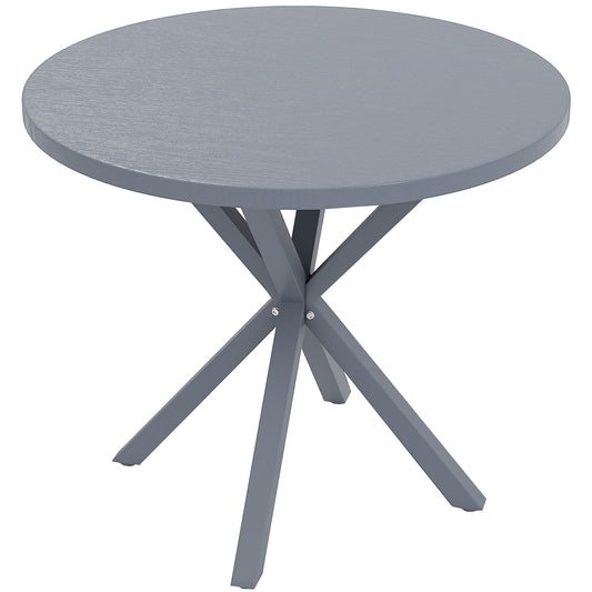 Outsunny Garden Table, 85cm Round Outdoor Dining Table with Steel Frame, Wood Effect Top, for Balcony, Deck, Dark Grey
