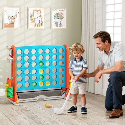 Jumbo 4-in-a Row Game Set with Basketball Hoop and 42 Rings-Light Blue