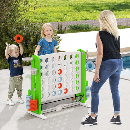 Jumbo 4-in-a Row Game Set with Basketball Hoop and 42 Rings-Green & White