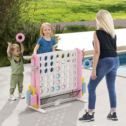 Jumbo 4-in-a Row Game Set with Basketball Hoop and 42 Rings-Pink & White