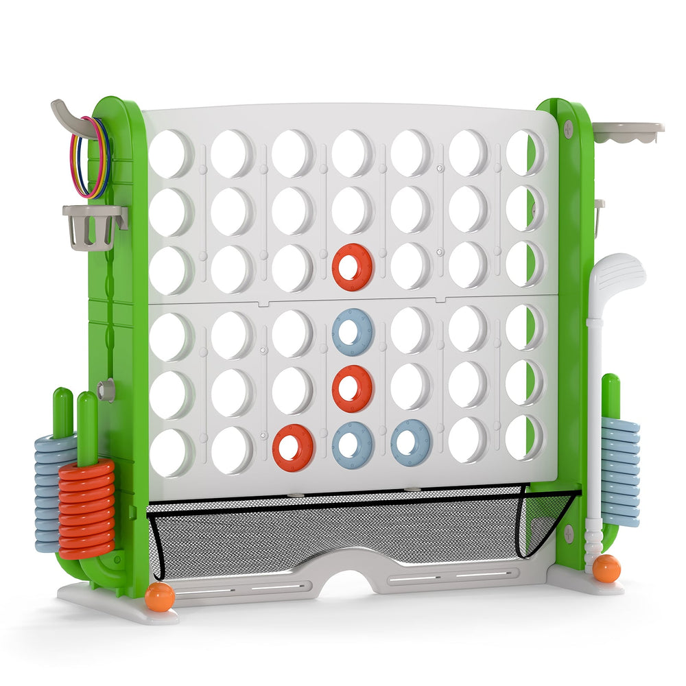 Jumbo 4-in-a Row Game Set with Basketball Hoop and 42 Rings-Green & White