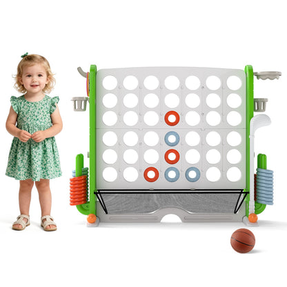 Jumbo 4-in-a Row Game Set with Basketball Hoop and 42 Rings-Green & White
